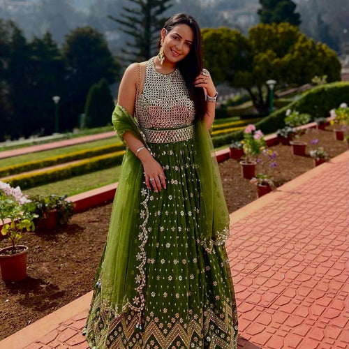 Green Color Zari with Sequience Work  Designer Party Wear Lehenga Choli