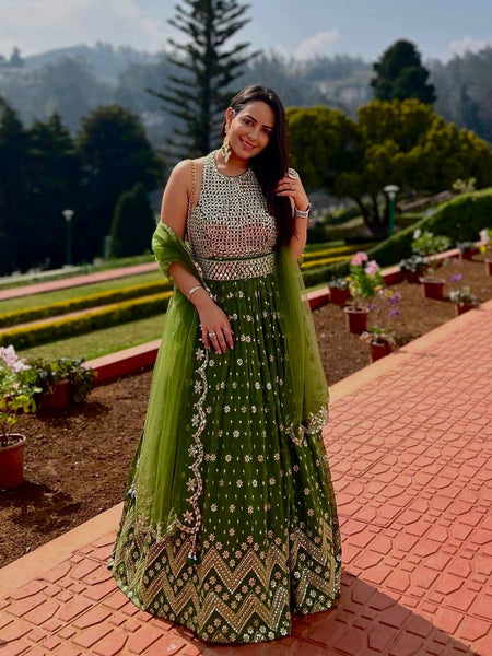 Green Color Zari with Sequience Work  Designer Party Wear Lehenga Choli
