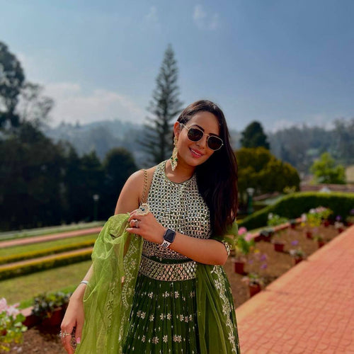 Green Color Zari with Sequience Work  Designer Party Wear Lehenga Choli