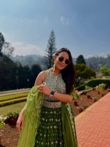 Green Color Zari with Sequience Work  Designer Party Wear Lehenga Choli