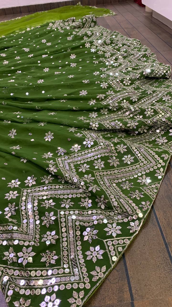 Green Color Zari with Sequience Work  Designer Party Wear Lehenga Choli