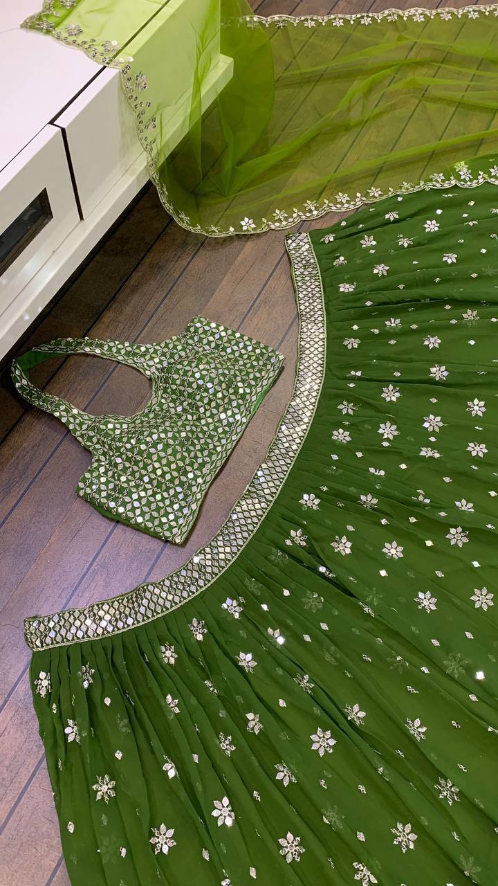 Green Color Zari with Sequience Work  Designer Party Wear Lehenga Choli