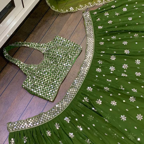 Green Color Zari with Sequience Work  Designer Party Wear Lehenga Choli