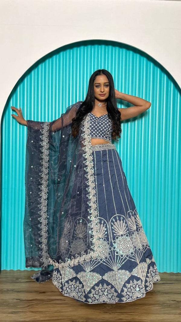 Gray Color Heavy  Sequence  With Thread Work  Designer Lehenga Choli