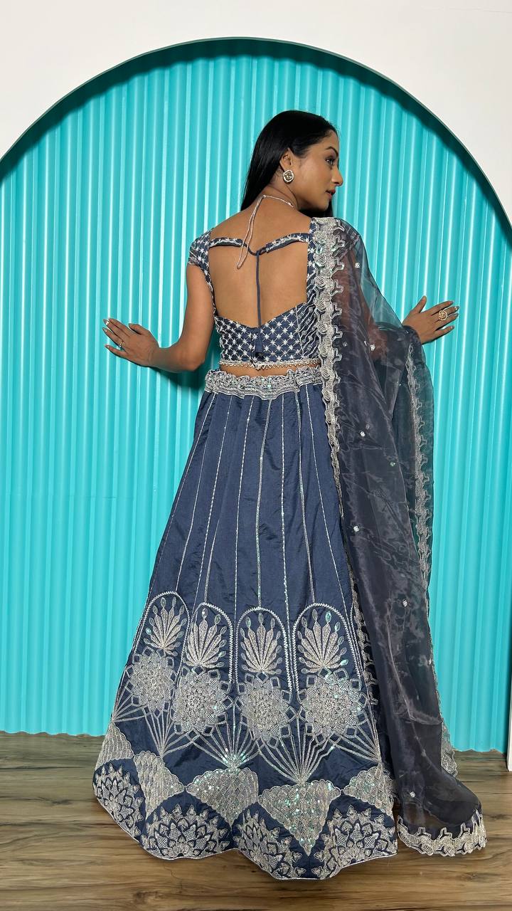 Gray Color Heavy  Sequence  With Thread Work  Designer Lehenga Choli