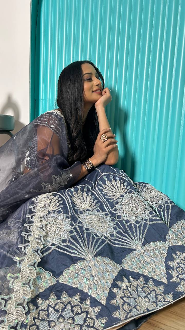 Gray Color Heavy  Sequence  With Thread Work  Designer Lehenga Choli