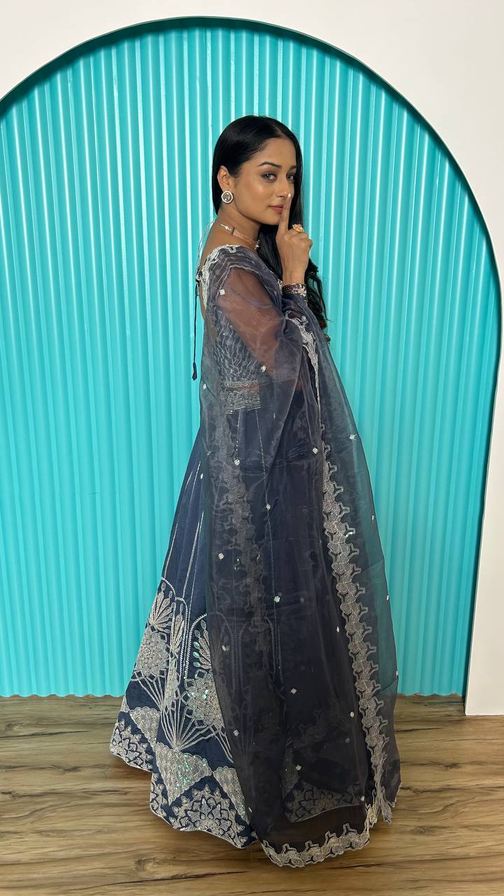 Gray Color Heavy  Sequence  With Thread Work  Designer Lehenga Choli
