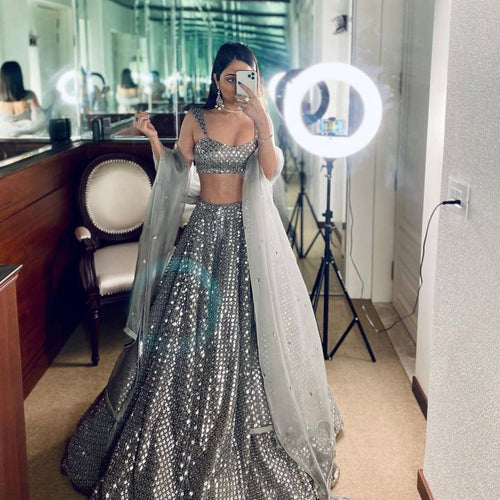 Gray Color Heavy  Sequence Work  Designer Lehenga Choli