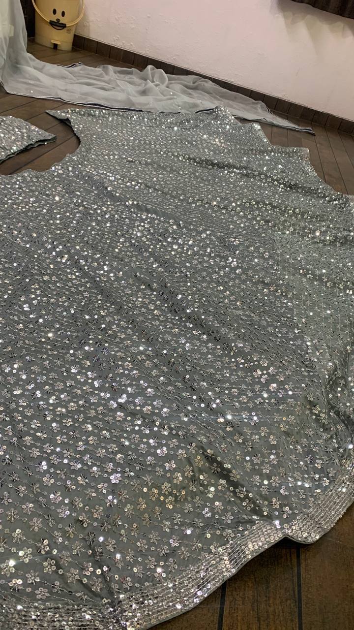 Gray Color Heavy  Sequence Work  Designer Lehenga Choli