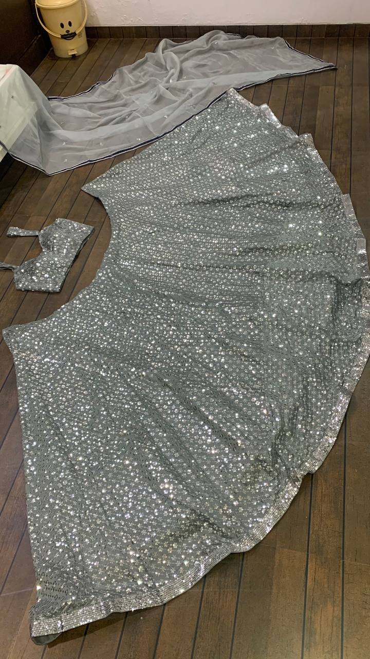 Gray Color Heavy  Sequence Work  Designer Lehenga Choli