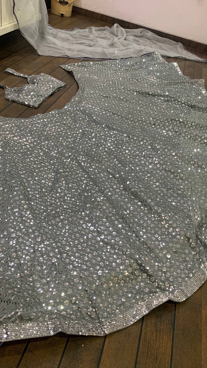 Gray Color Heavy  Sequence Work  Designer Lehenga Choli
