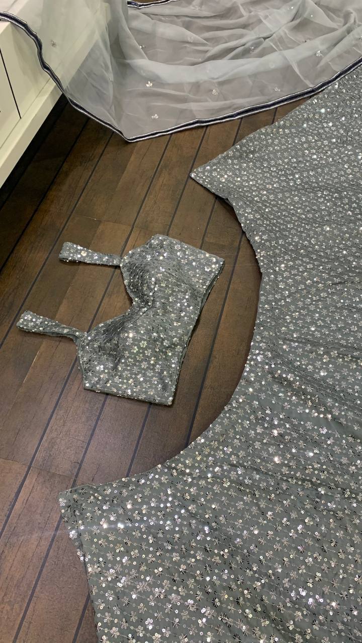 Gray Color Heavy  Sequence Work  Designer Lehenga Choli