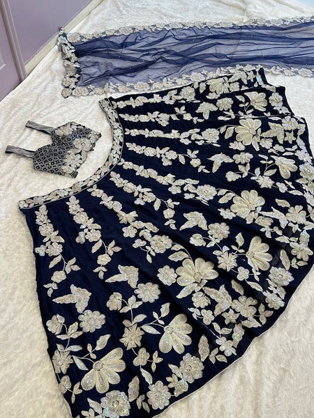 Navy Blue Color Heavy Sequence Work  Designer Lehenga Choli