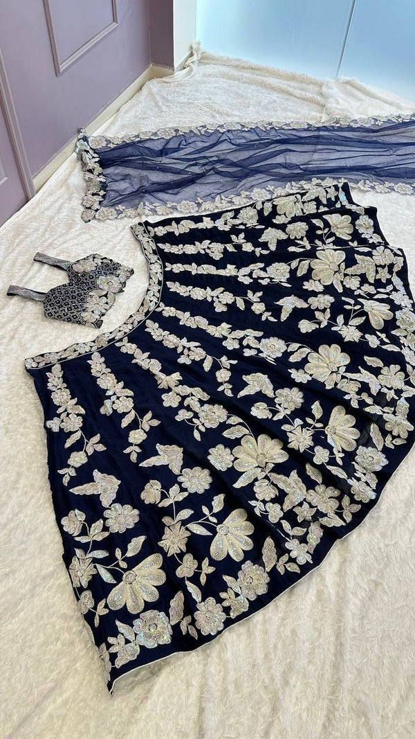 Navy Blue Color Heavy Sequence Work  Designer Lehenga Choli