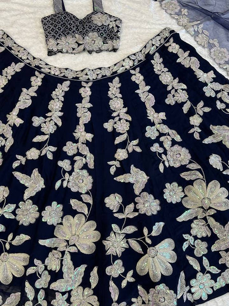 Navy Blue Color Heavy Sequence Work  Designer Lehenga Choli