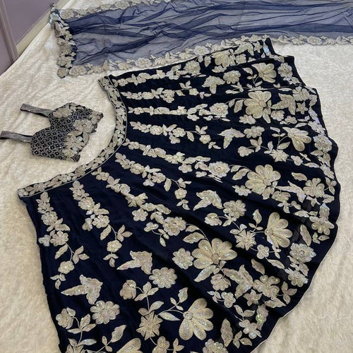 Navy Blue Color Heavy Sequence Work  Designer Lehenga Choli