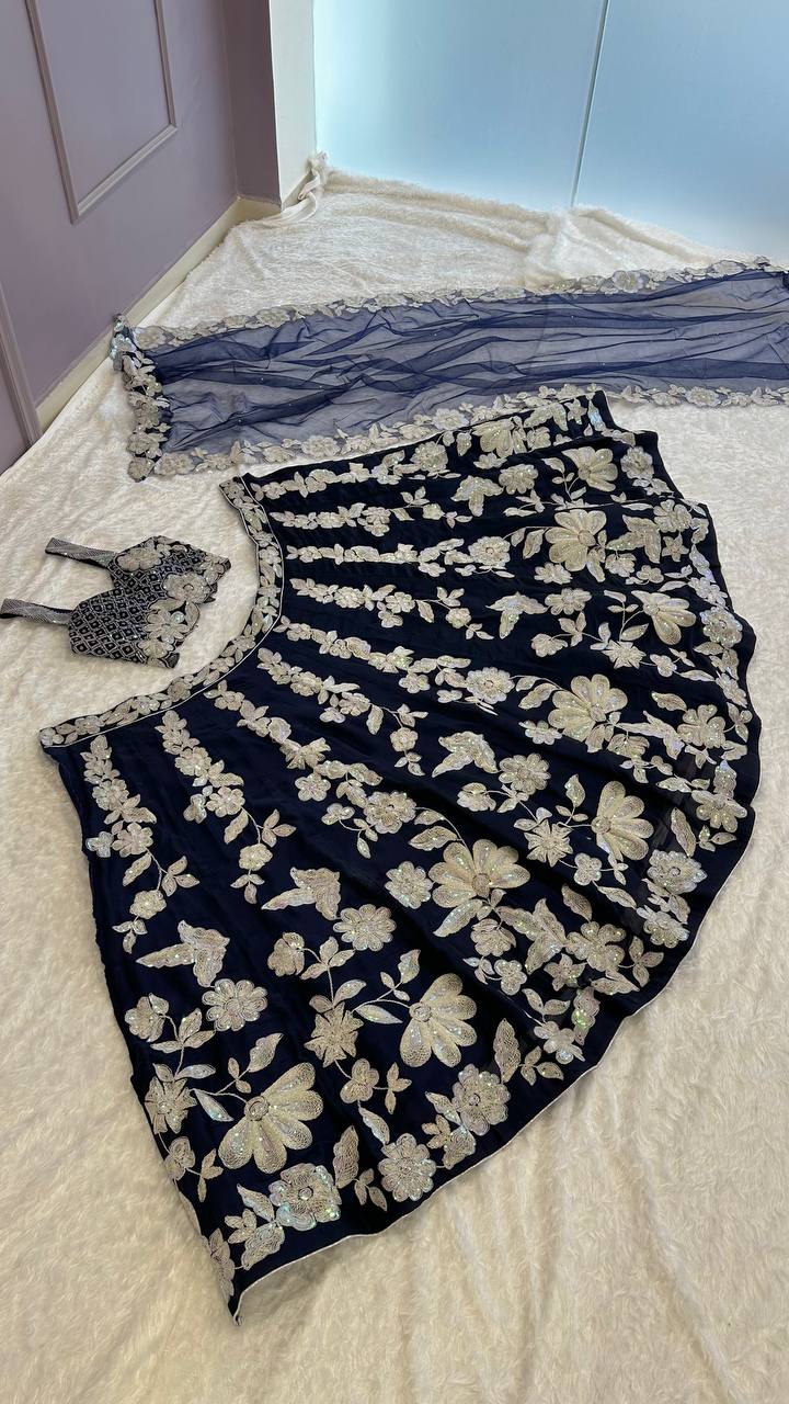 Navy Blue Color Heavy Sequence Work  Designer Lehenga Choli