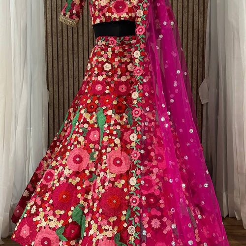 Pink Color Heavy  Chainstich Embroidery Work Lehenga Choli