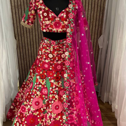 Pink Color Heavy  Chainstich Embroidery Work Lehenga Choli