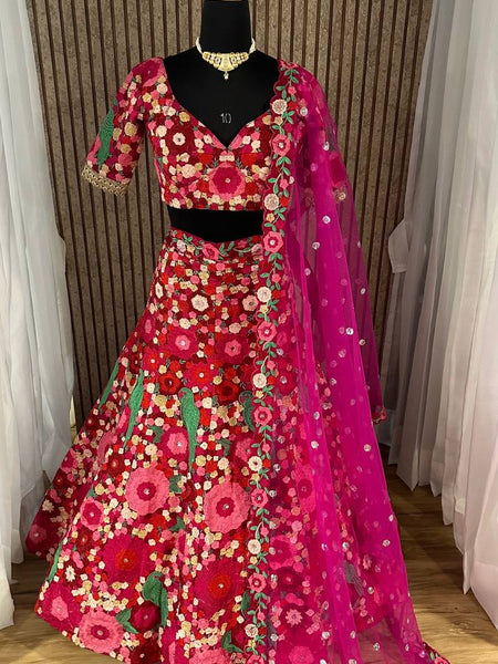 Pink Color Heavy  Chainstich Embroidery Work Lehenga Choli