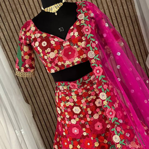 Pink Color Heavy  Chainstich Embroidery Work Lehenga Choli