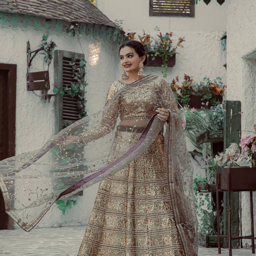 Golden Color Heavy  Sequence Work Designer Wedding Wear Lehenga Choli