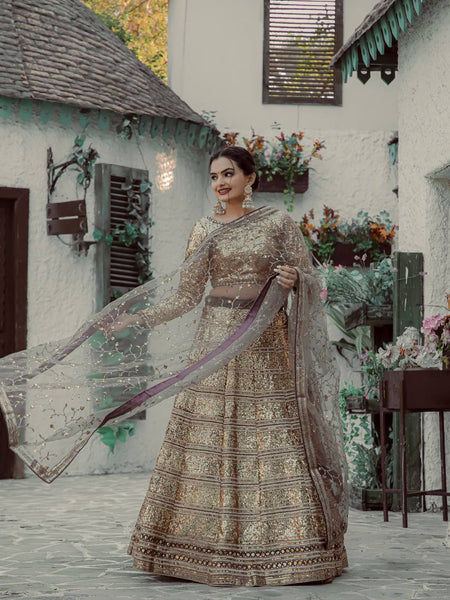 Golden Color Heavy  Sequence Work Designer Wedding Wear Lehenga Choli