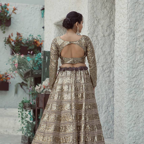 Golden Color Heavy  Sequence Work Designer Wedding Wear Lehenga Choli