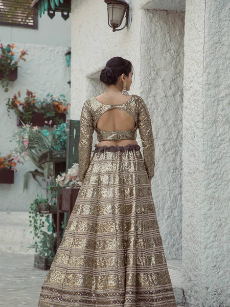 Golden Color Heavy  Sequence Work Designer Wedding Wear Lehenga Choli