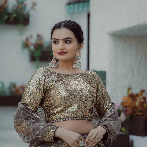 Golden Color Heavy  Sequence Work Designer Wedding Wear Lehenga Choli