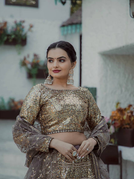 Golden Color Heavy  Sequence Work Designer Wedding Wear Lehenga Choli
