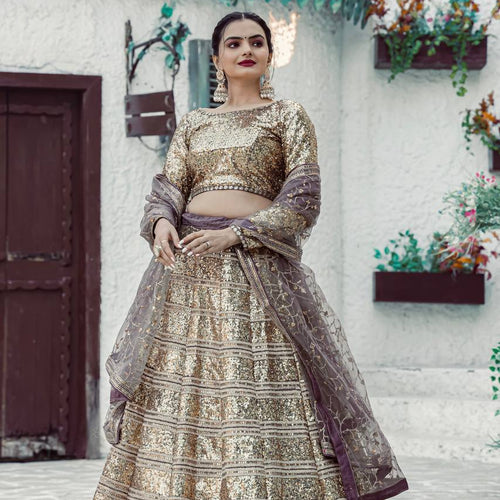Golden Color Heavy  Sequence Work Designer Wedding Wear Lehenga Choli