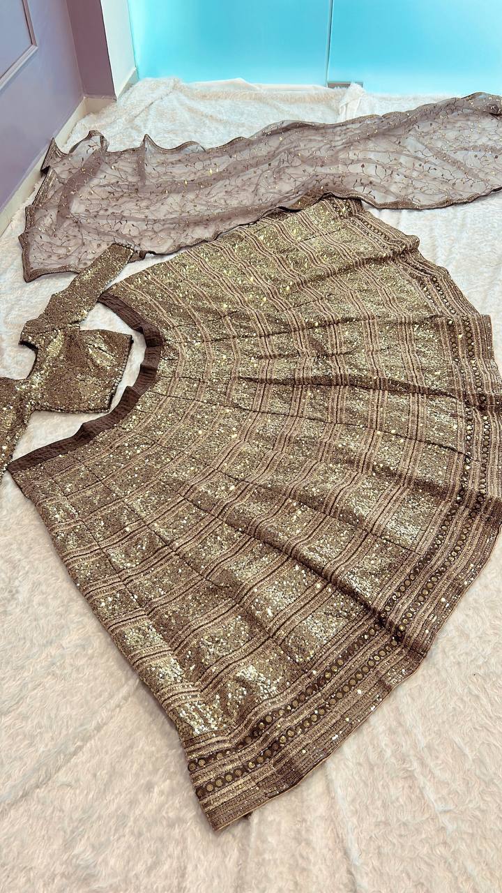Golden Color Heavy  Sequence Work Designer Wedding Wear Lehenga Choli