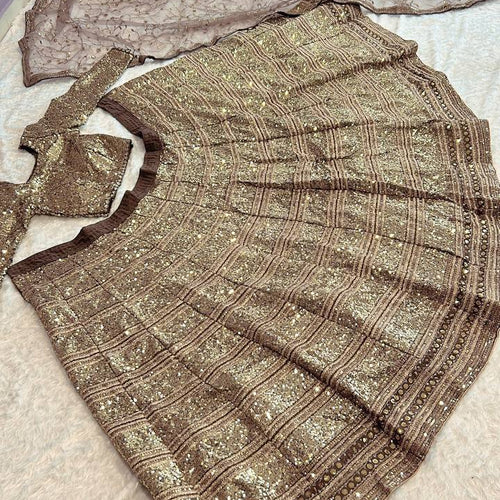 Golden Color Heavy  Sequence Work Designer Wedding Wear Lehenga Choli