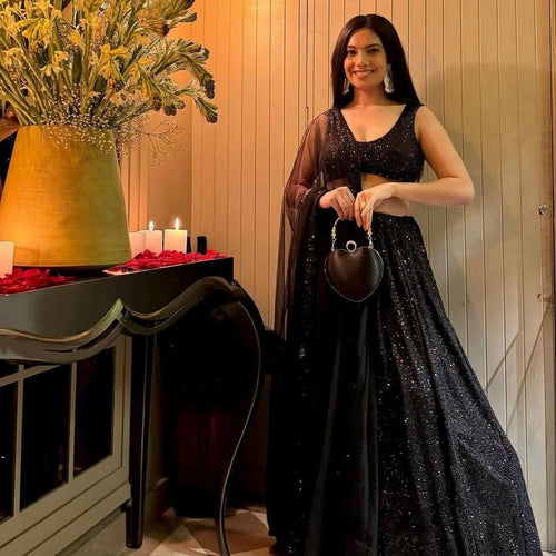 Black Color Heavy  Sequence Work  Designer Lehenga Choli