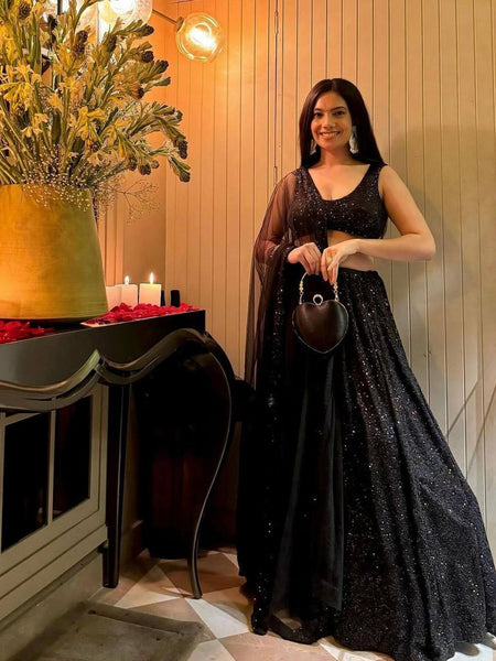 Black Color Heavy  Sequence Work  Designer Lehenga Choli
