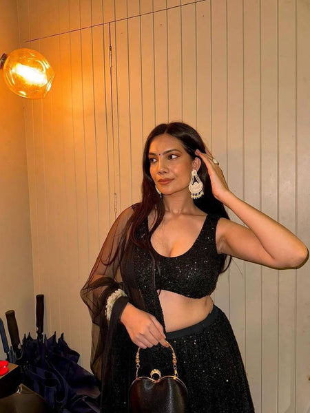 Black Color Heavy  Sequence Work  Designer Lehenga Choli