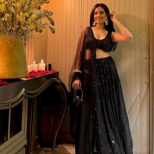 Black Color Heavy  Sequence Work  Designer Lehenga Choli