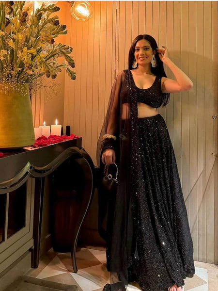 Black Color Heavy  Sequence Work  Designer Lehenga Choli