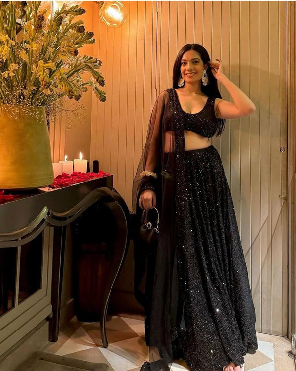 Black Color Heavy  Sequence Work  Designer Lehenga Choli