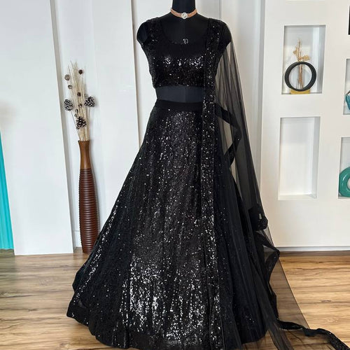Black Color Heavy  Sequence Work  Designer Lehenga Choli