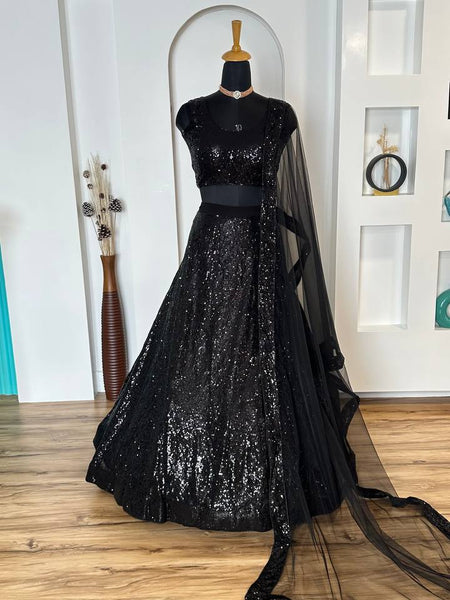 Black Color Heavy  Sequence Work  Designer Lehenga Choli