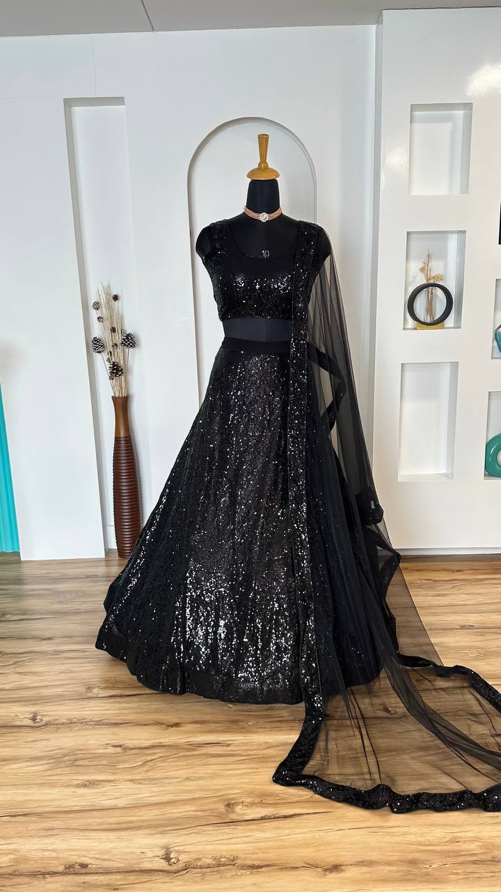 Black Color Heavy  Sequence Work  Designer Lehenga Choli