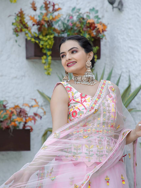Pink Color Heavy Thread Work  Designer Lehenga Choli