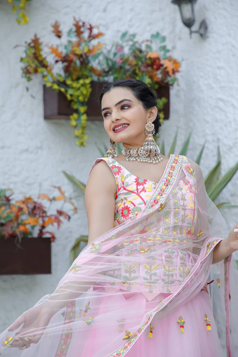 Pink Color Heavy Thread Work  Designer Lehenga Choli