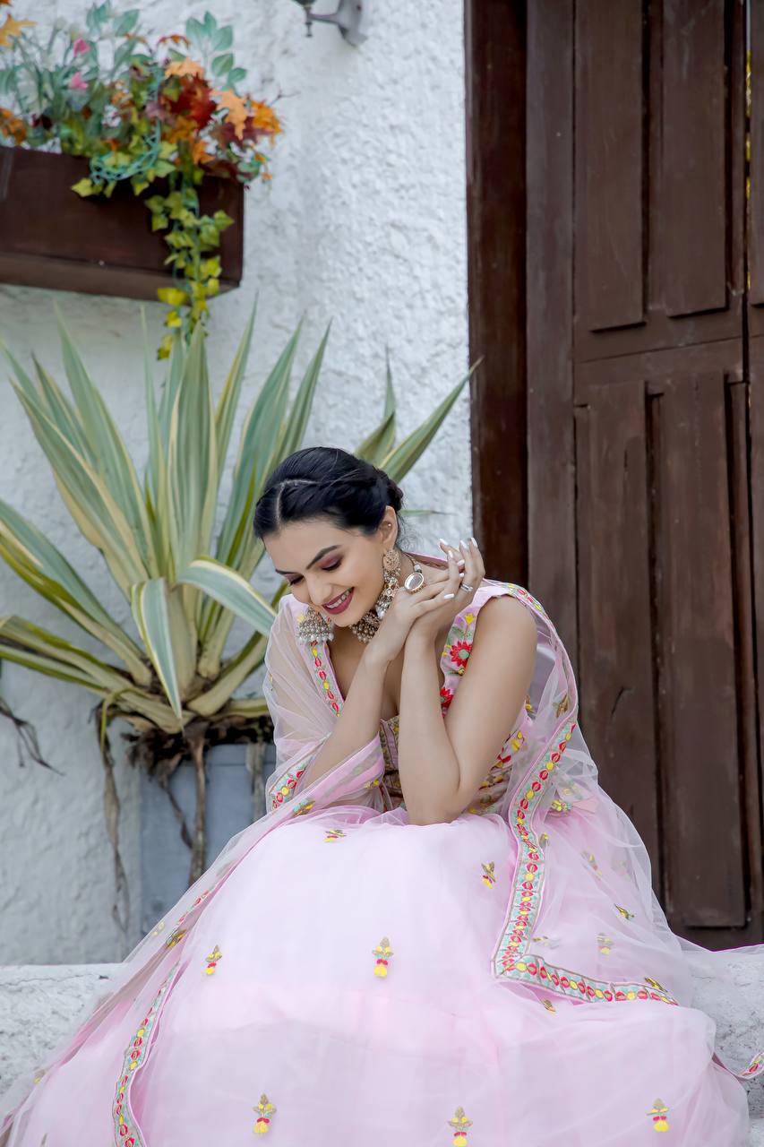 Pink Color Heavy Thread Work  Designer Lehenga Choli
