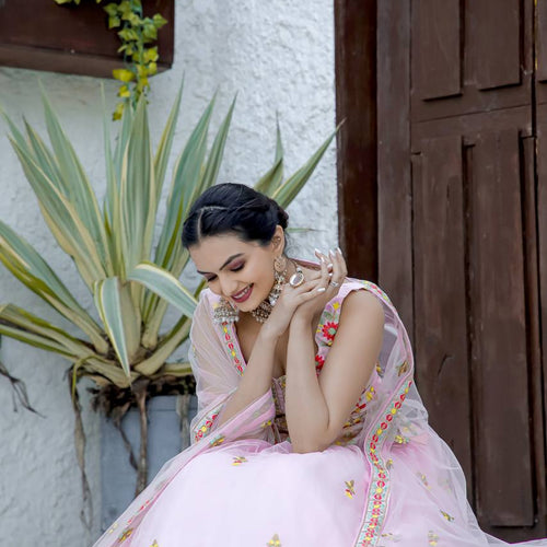 Pink Color Heavy Thread Work  Designer Lehenga Choli