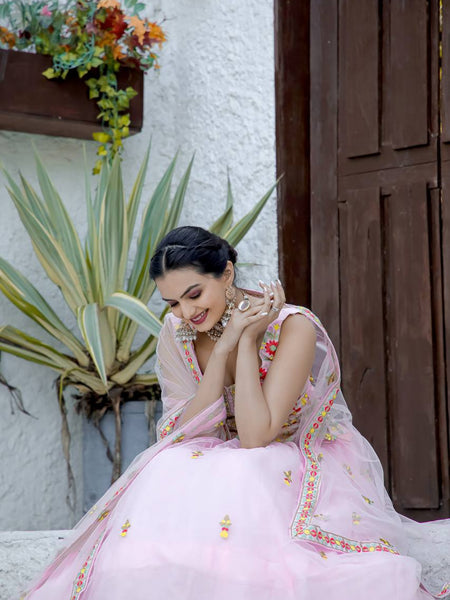 Pink Color Heavy Thread Work  Designer Lehenga Choli