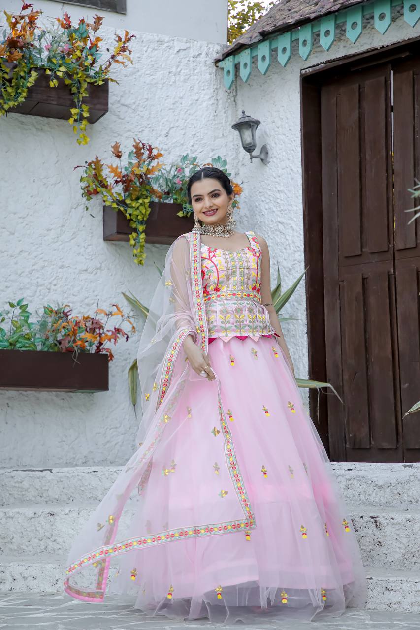 Pink Color Heavy Thread Work  Designer Lehenga Choli