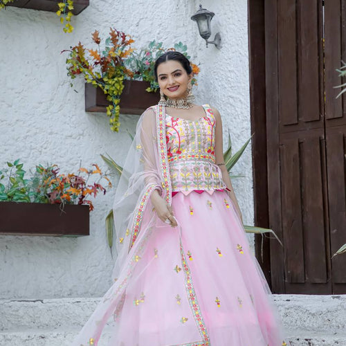 Pink Color Heavy Thread Work  Designer Lehenga Choli